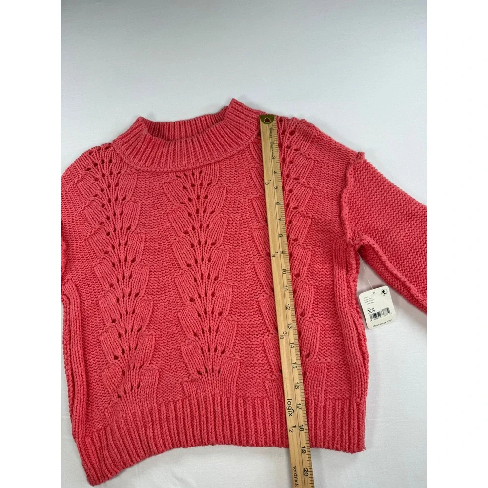 NEW Free People Lyra Reef‎ Sweater Coral Pink Pointelle Knit Mock Neck XS